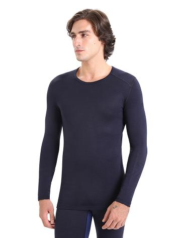 Men's Icebreaker Merino 260 Tech Long Sleeve Crewe Thermal Top Base Layers Midnight Navy | CA 1550MQZA